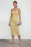 Robe Midi Bodycon Bodycon Neckheart Jaune avec fente