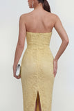 Robe Midi Bodycon Bodycon Neckheart Jaune avec fente