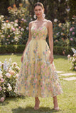 Robe Midi fleurie jaune brodée en tulle