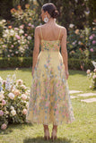 Robe Midi fleurie jaune brodée en tulle