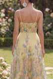 Robe Midi fleurie jaune brodée en tulle