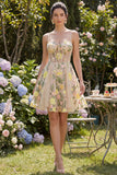 Mini robe cocktail Champagne A Line Corset brodé en tulle