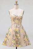 Mini robe cocktail Champagne A Line Corset brodé en tulle