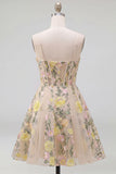 Mini robe cocktail Champagne A Line Corset brodé en tulle