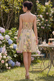 Mini robe cocktail Champagne A Line Corset brodé en tulle
