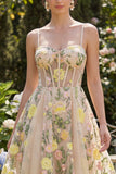 Mini robe cocktail Champagne A Line Corset brodé en tulle