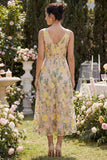 Robe midi à fleurs brodée en A en tulle champagne