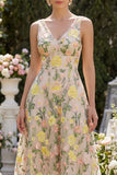 Robe midi à fleurs brodée en A en tulle champagne