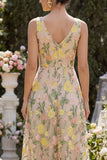 Robe midi à fleurs brodée en A en tulle champagne