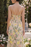 Longue robe fleurie brodée en tulle sirène avec champagne