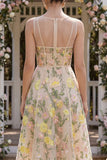 Corset midi à col en V brodé en tulle A-Line Champagne