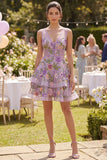 Mini-robe cocktail en vrx brodée en tulle lilas