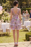 Mini-robe cocktail en vrx brodée en tulle lilas