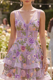 Mini-robe cocktail en vrx brodée en tulle lilas