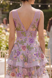 Mini-robe cocktail en vrx brodée en tulle lilas