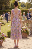 Robe midi fleur brodée en tulle à col en V lilas