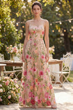 Robe longue fleurie brodée en tulle à blush