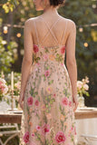 Robe longue fleurie brodée en tulle à blush