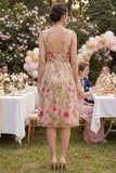 Robe midi fleur brodée en Tulle A-line Blush à col en V