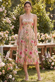 Robe midi fleurie brodée sans bretelles en tulle A-Line Blush