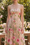 Robe midi fleurie brodée sans bretelles en tulle A-Line Blush