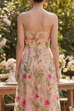 Robe midi fleurie brodée sans bretelles en tulle A-Line Blush