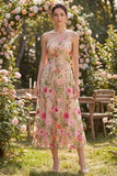 Robe midi fleurie brodée en tulle à une épaule en A-line