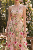 Robe midi fleurie brodée en tulle à une épaule en A-line