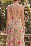 Robe midi fleurie brodée en tulle à une épaule en A-line