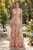 Robe d'invitée de mariage longue tulle brodé col V imprimé floral