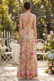 Robe d'invitée de mariage longue tulle brodé col V imprimé floral