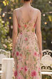 Robe d'invitée de mariage longue tulle brodé col V imprimé floral