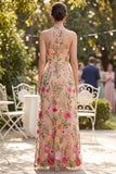 Robe longue à fleurs en tulle brodé A-line à col nu
