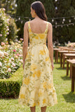 Robe Midi à col carré beurre jaune fleurie