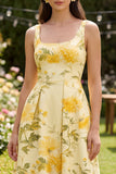 Robe Midi à col carré beurre jaune fleurie