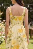 Robe Midi à col carré beurre jaune fleurie