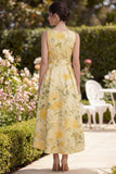 Robe Midi en ligne à un nœud en beurre fleural jaune à col en V avec un nœud