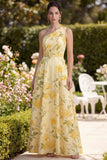 Robe Maxi A Line, fleur froncée à une épaule Jaune beurre