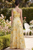 Robe Maxi A Line, fleur froncée à une épaule Jaune beurre