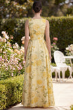 Robe florale Maxi A Line, jaune beurre à col en V plissé
