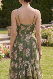 Robe Maxi à bretelles fines vert vert foncé A Line avec volants