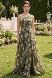 Robe Maxi à fronçons à volants vert foncé à volants A avec fente
