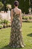 Robe Maxi à fronçons à volants vert foncé à volants A avec fente