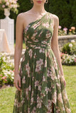 Robe Maxi à fronçons à volants vert foncé à volants A avec fente