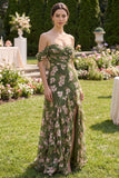 Robe fleurie Maxi A Line vert foncé avec volants