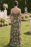 Robe fleurie Maxi A Line vert foncé avec volants