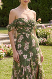Robe fleurie Maxi A Line vert foncé avec volants