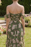 Robe fleurie Maxi A Line vert foncé avec volants