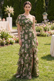 Robe Maxi à manches flottantes vert vert foncé A Line A avec volants