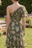 Robe Maxi à manches flottantes vert vert foncé A Line A avec volants
